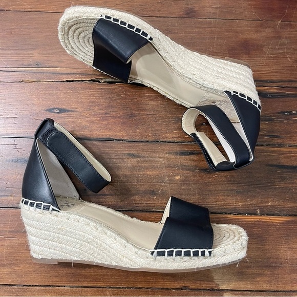 Vince Camuto Shoes - Vince Camuto Black and Cream Wedge Sandals